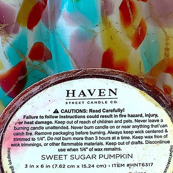 HAVEN STREET CANDLE SWEET SUGAR PUMPKIN PILLAR 3 BY 6 - Picture 3 of 4